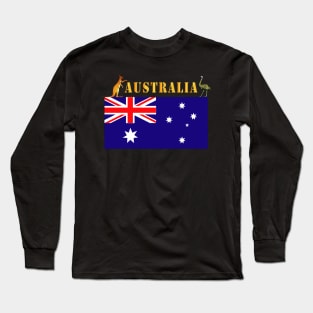 Flag - Australia w Roo and Emu w Txt Long Sleeve T-Shirt